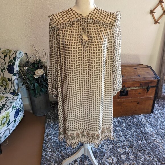 Max Studio Flowy Mini Dress | Cream + Green Floral | Size M - Picture 1 of 2